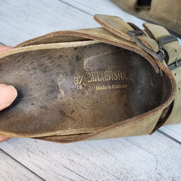 Birkenstock Arizona Oiled Leather Sandals Tobacco Brown US 6 EU 37 Distressed - Picture 8 of 13